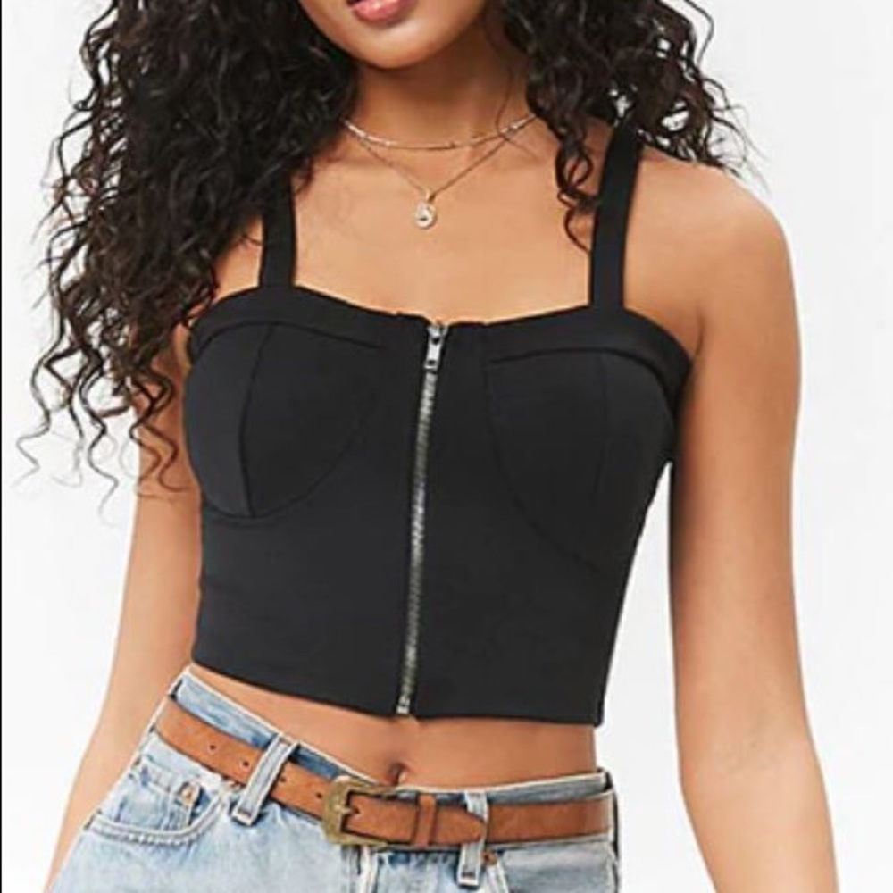 The ARTE by Zenana Bustier Black Zipper Crop Top